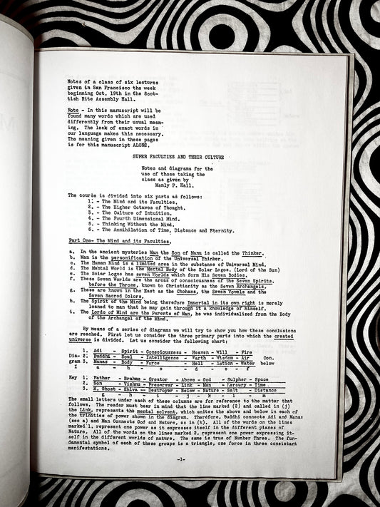 Super Faculties and Their Culture (Special Class) — Manuscript Series : Number Forty Three — Manly P. Hall — 1924