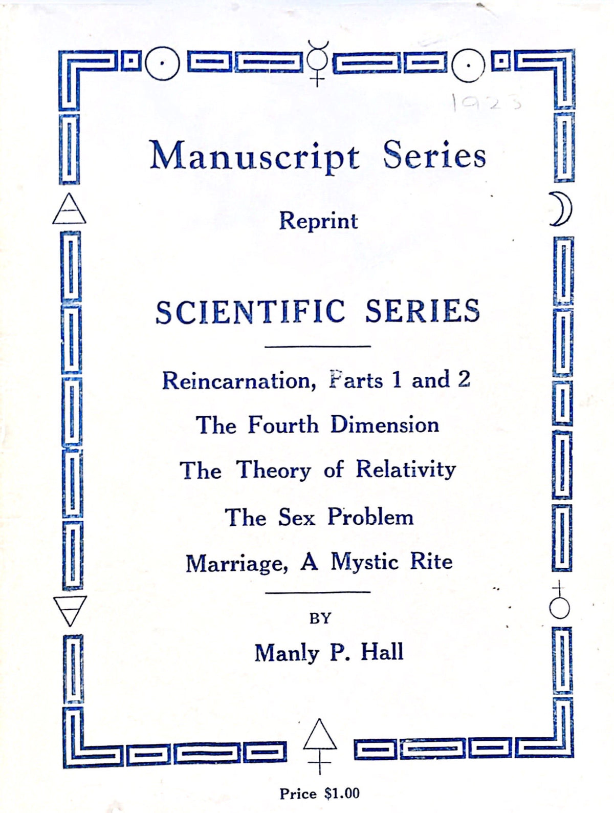 Cover of the Manly P. Hall Scientific Series manuscript collection