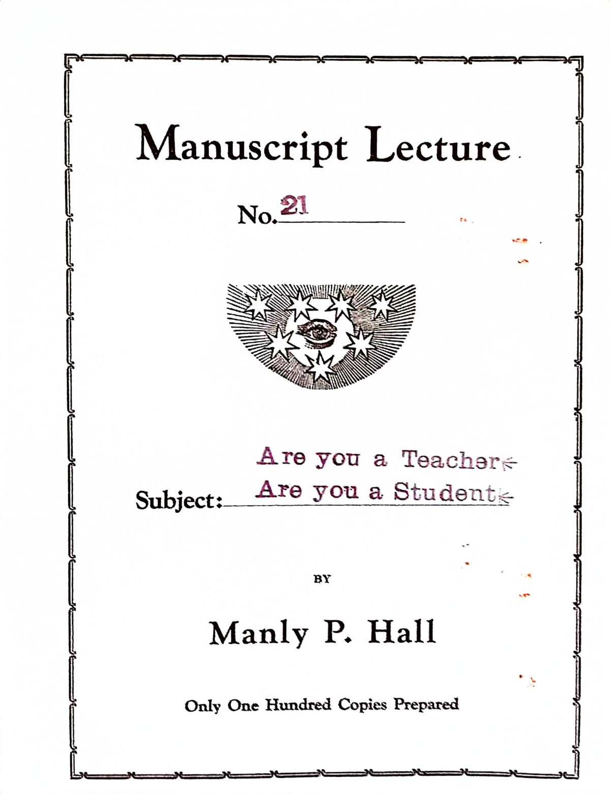 Cover of Are You a Teacher? Are You a Student? by Manly P. Hall, Manuscript Series No. 21