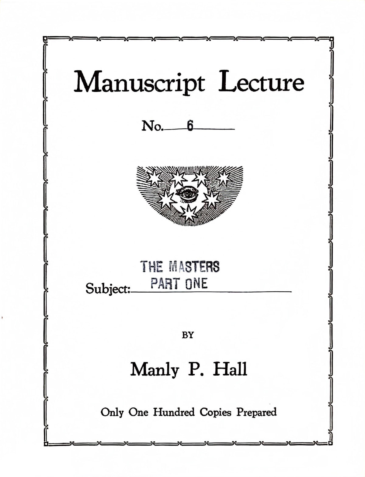 Cover of The Masters, Part One by Manly P. Hall, Manuscript Series No. 6