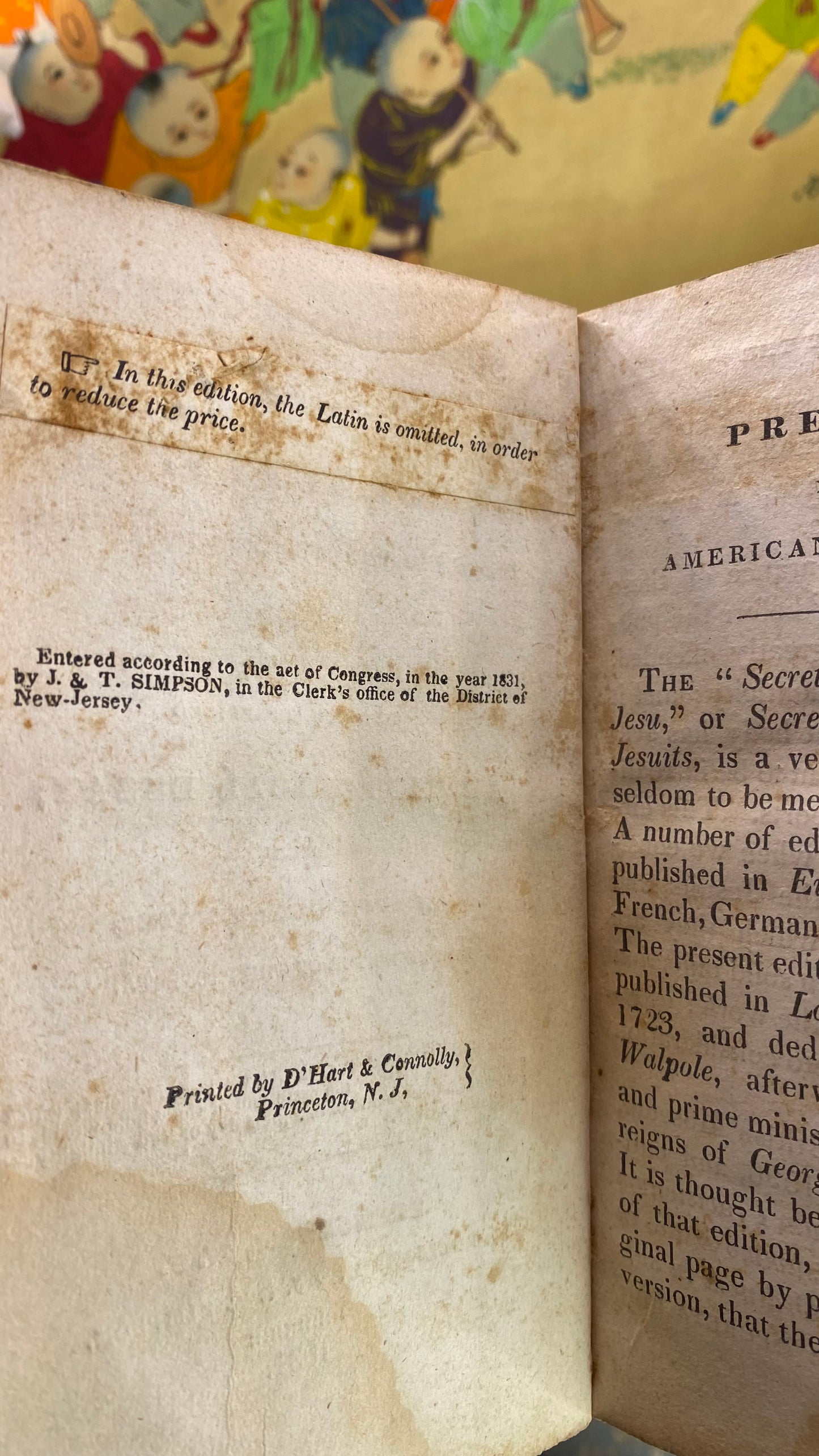 Secret Instructions of the Jesuits : Printed Verbatim from the London Copy of 1725 — J. & T. Simpson — 1831