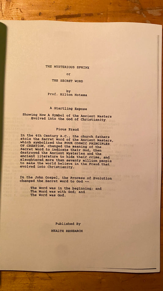 The Mysterious Sphinx — Hilton Hotema