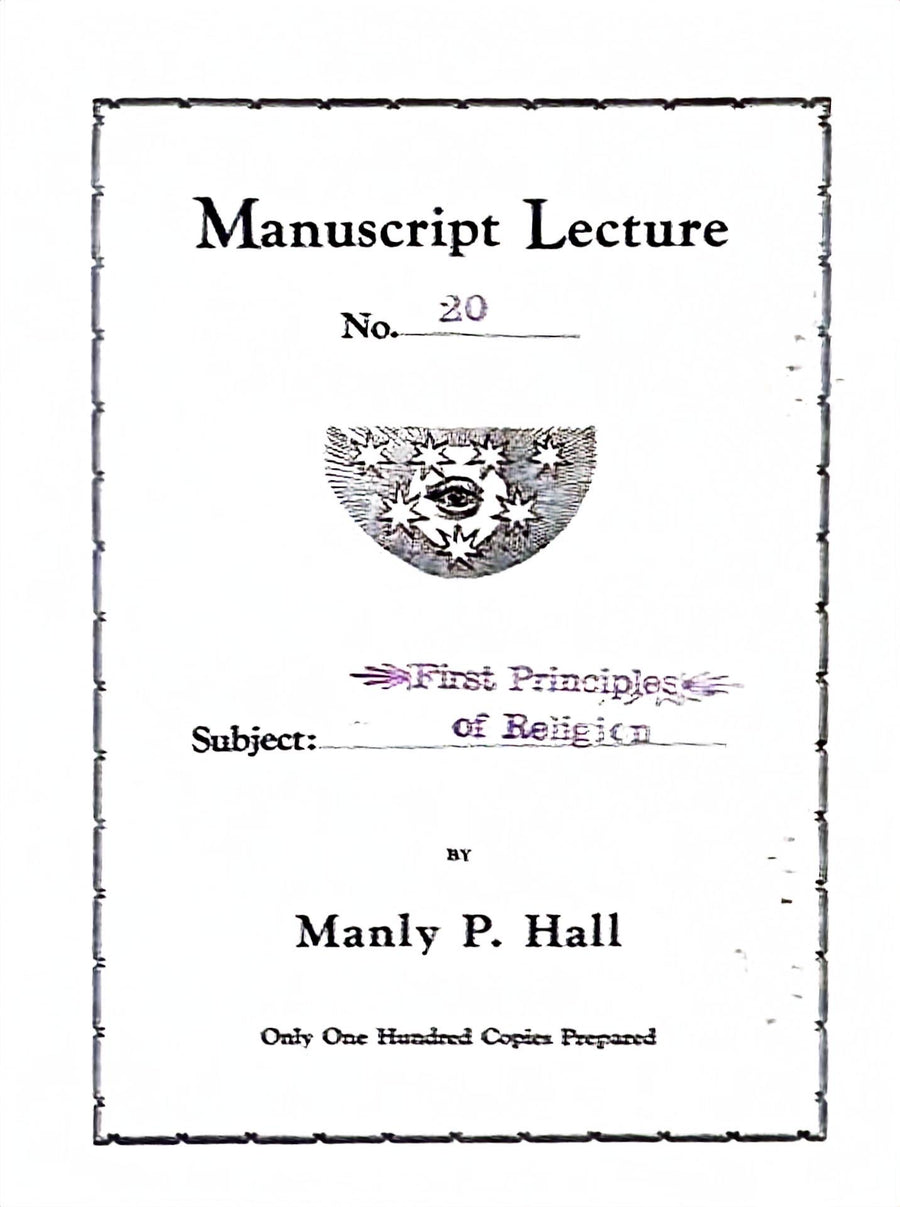 Cover of First Principles of Religion by Manly P. Hall, Manuscript Series No. 20