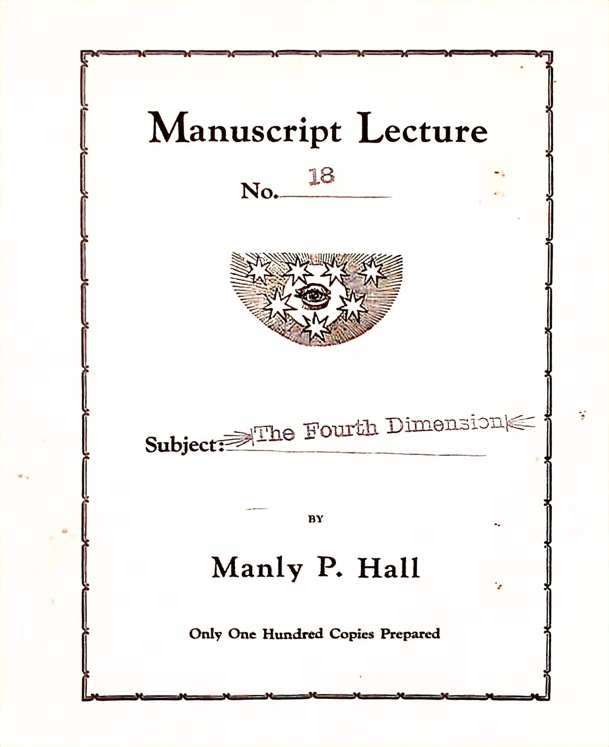 Cover of The Fourth Dimension by Manly P. Hall, Manuscript Series No. 18