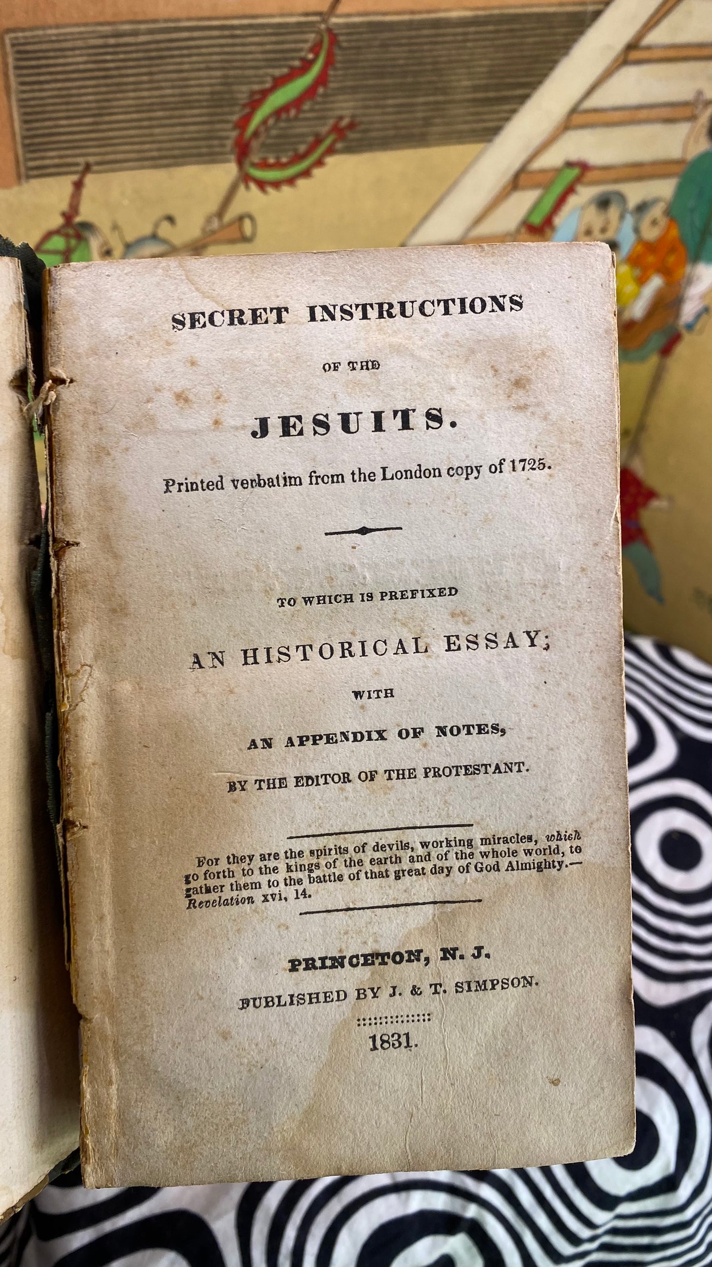 Secret Instructions of the Jesuits : Printed Verbatim from the London Copy of 1725 — J. & T. Simpson — 1831