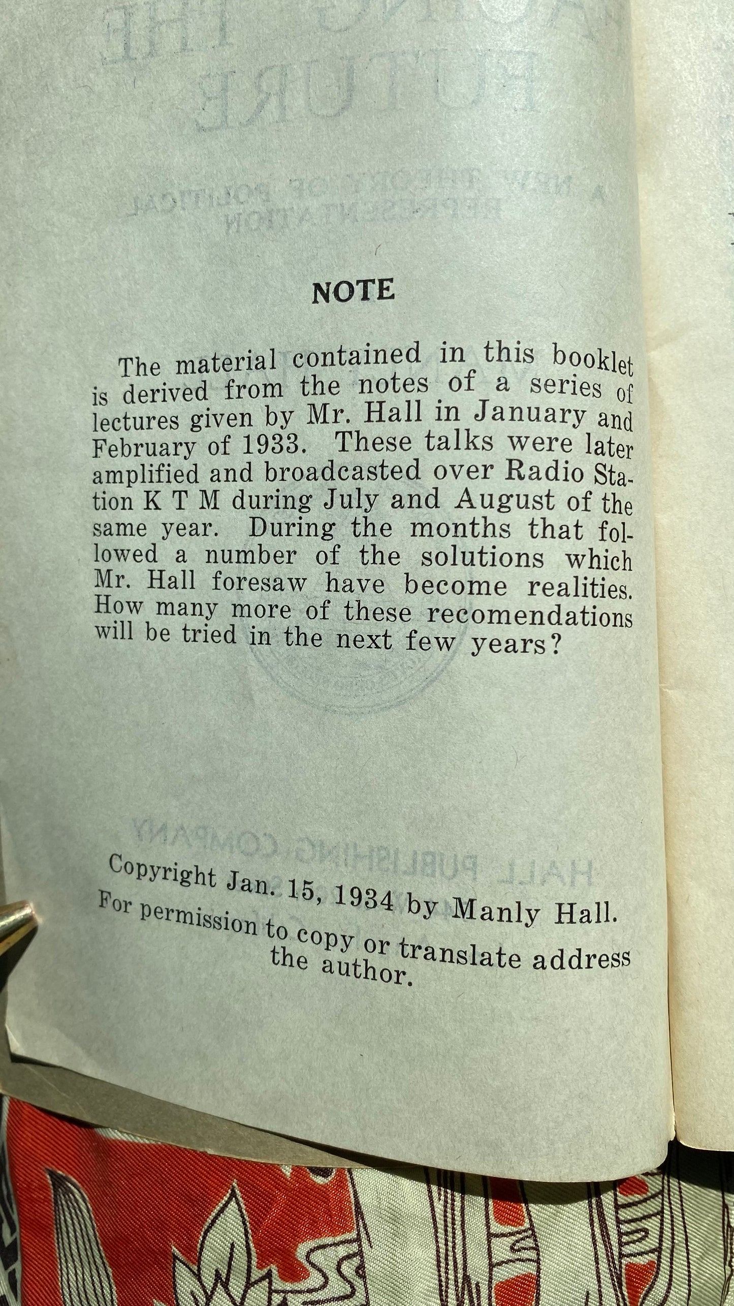 Facing the Future — Manly P. Hall — 1934