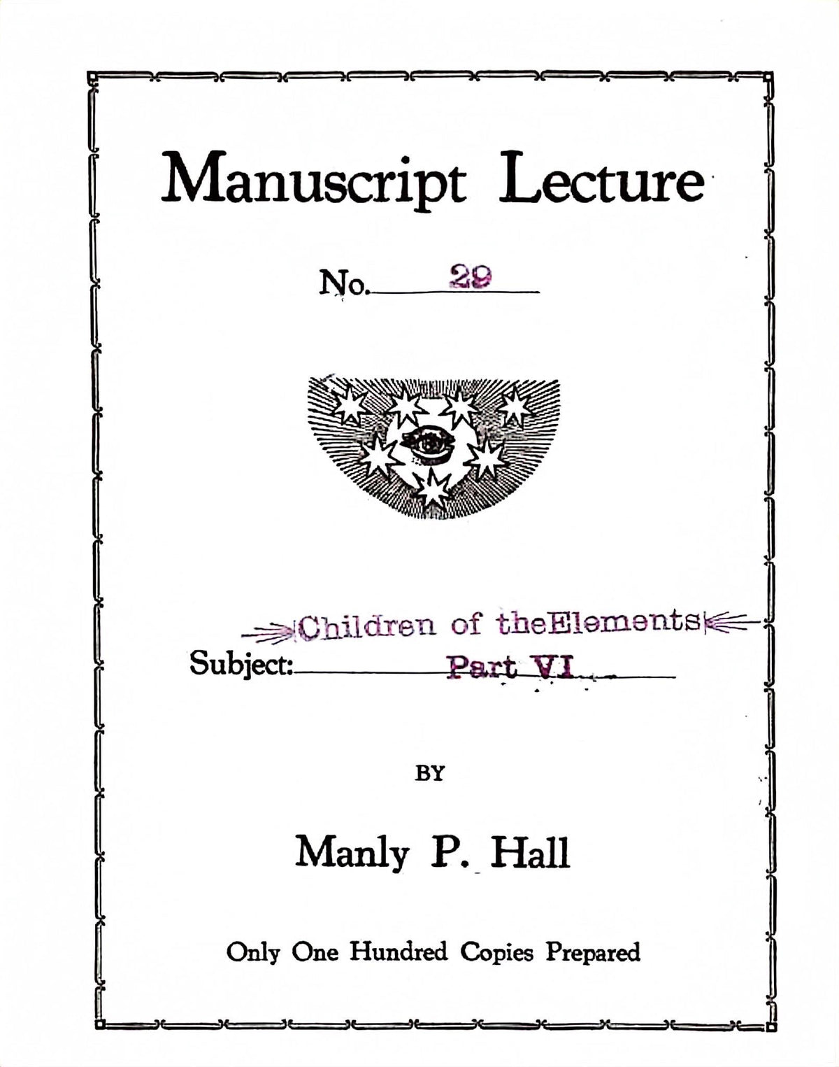 Cover of Children of the Elements, Part VI by Manly P. Hall, Manuscript Series No. 29