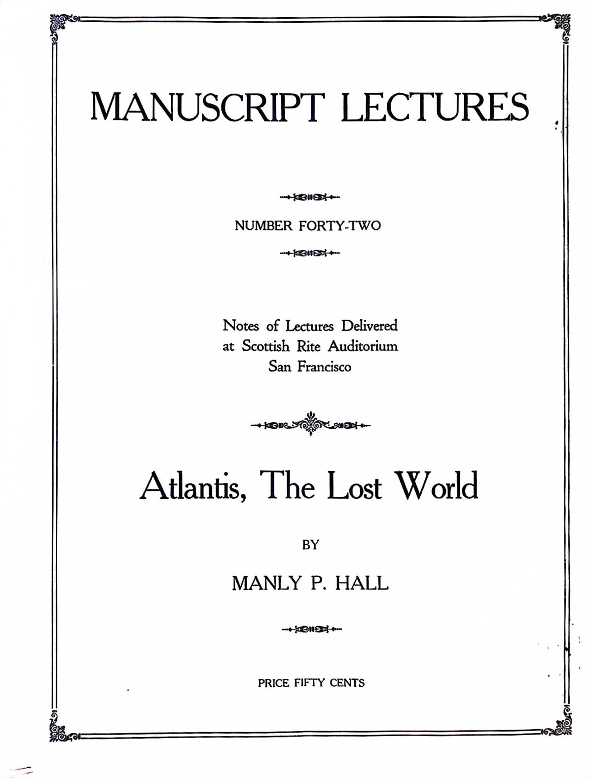 Cover of Atlantis, the Lost World by Manly P. Hall, Manuscript Series No. 42