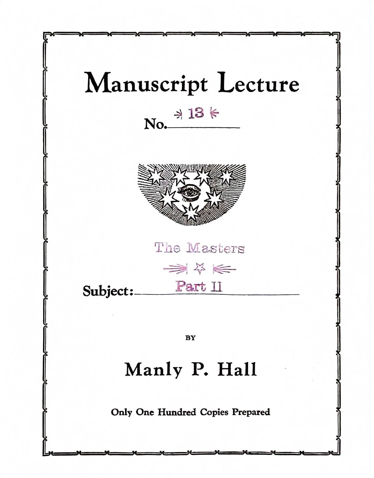 Cover of The Masters, Part Two by Manly P. Hall, Manuscript Series No. 13