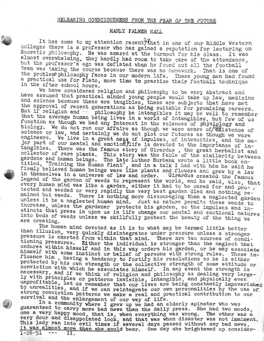 Releasing Consciousness from the Fear of the Future — 01-28-51 — Manly P. Hall