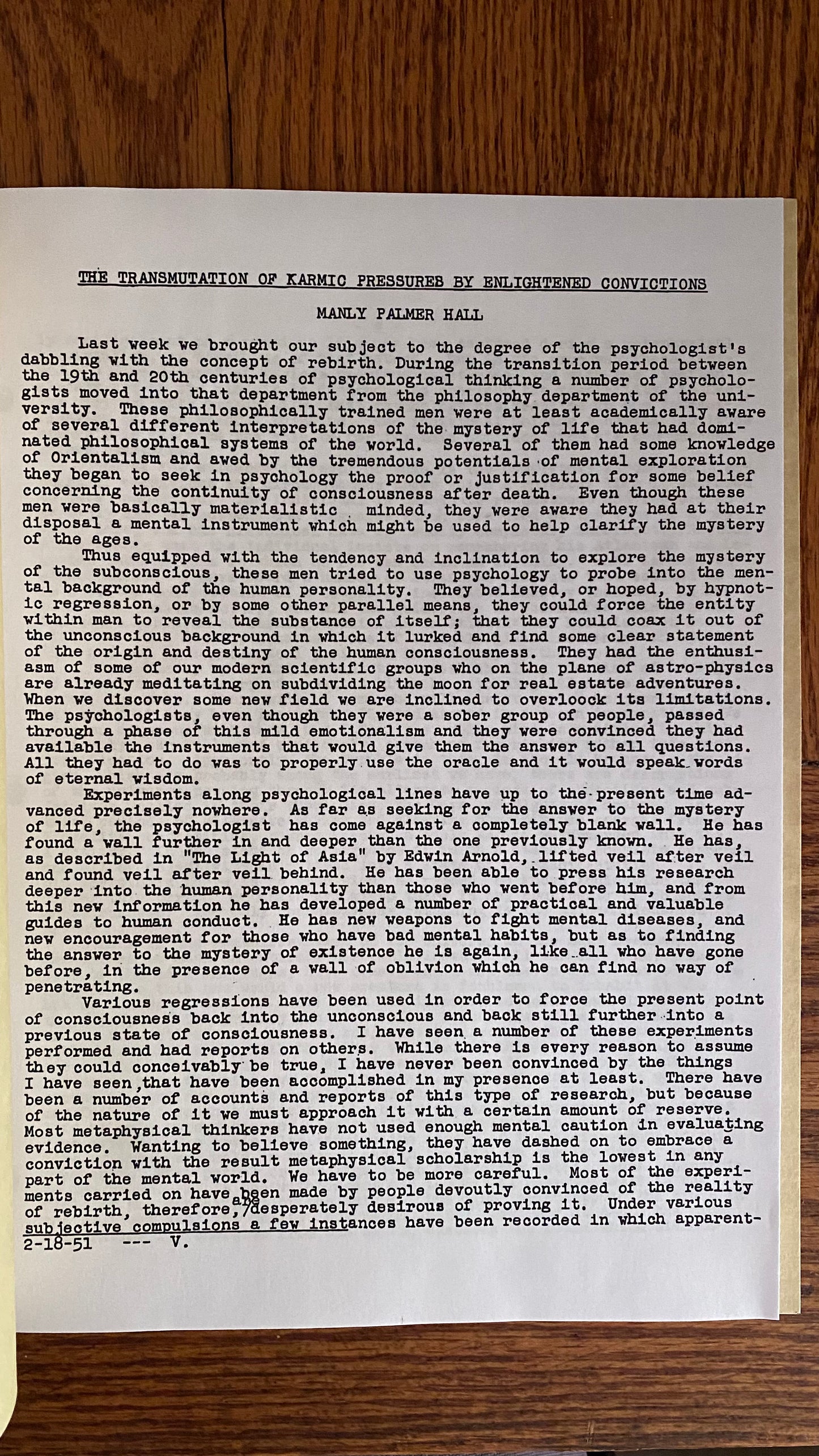 The Transmutation of Karmic Pressures by Enlightened Consciousness  — Manly P. Hall