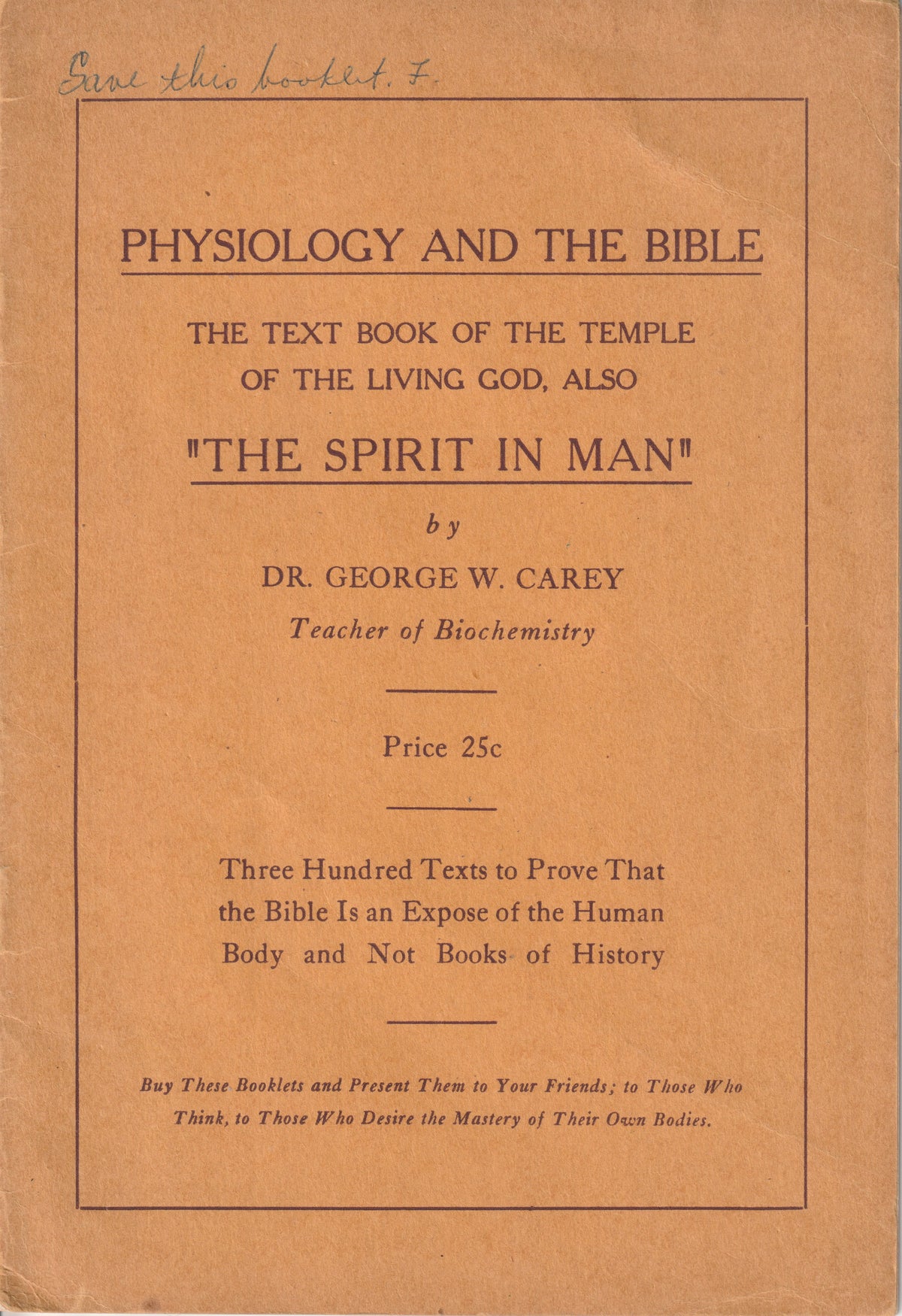 Cover of Physiology and the Bible by George W. Carey, 1923