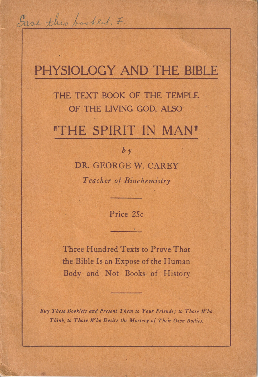 Cover of Physiology and the Bible by George W. Carey, 1923