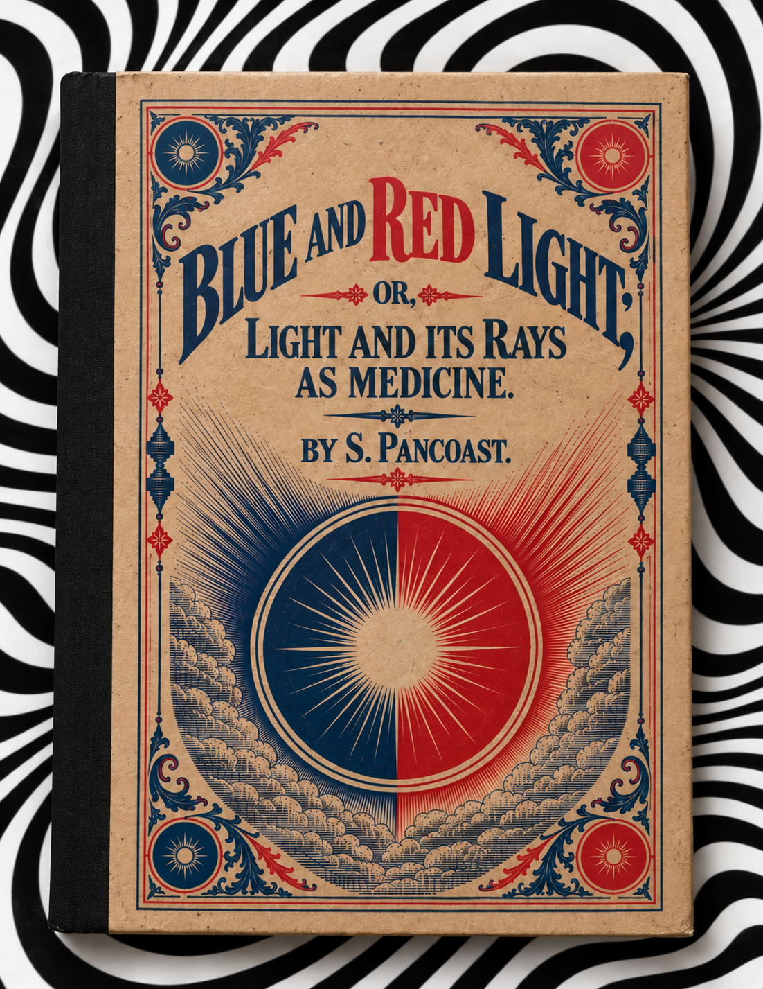 Blue and Red Light by S. Pancoast (1877) — HPP handmade kraft cardstock edition with flat black binding on optical background