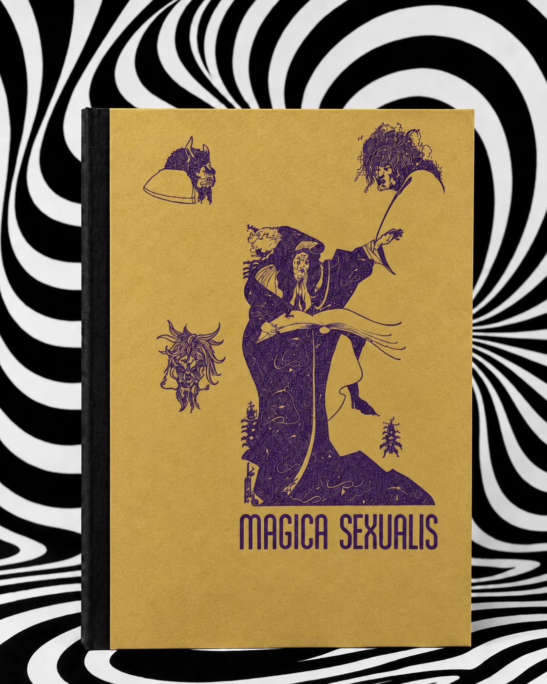 Magica Sexualis — Holographic Pagan Press edition with antique-gold cover, aubergine-purple artwork, and black binding