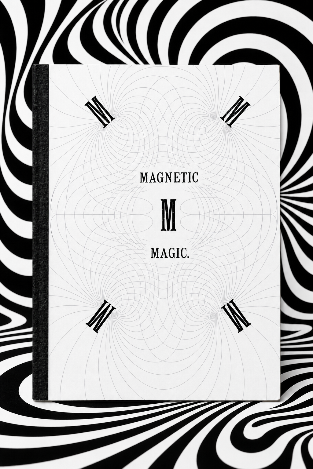 Magnetic Magic by L. A. Cahagnet — handmade Holographic Pagan Press edition with black tape binding against a black-and-white optical-art backdrop